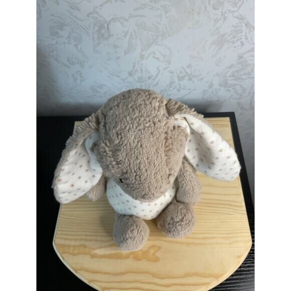 Little Jellycat Starry Bashful Bunny Rabbit Rattle Soft Plush Tan White Stars - Picture 2 of 8